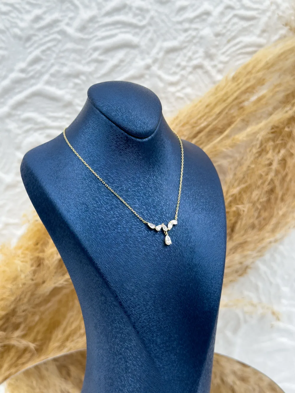 925 Ayar Gümüş Gold Kaplama Damla Taşlı Kolye – Kadın Takı